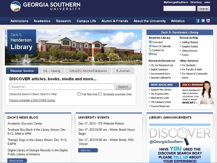 georgia southern university homepage screenshot   