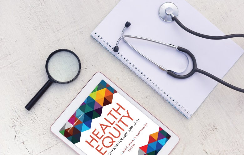 tablet magnifying glass notebook stethoscope health equity blog image template    